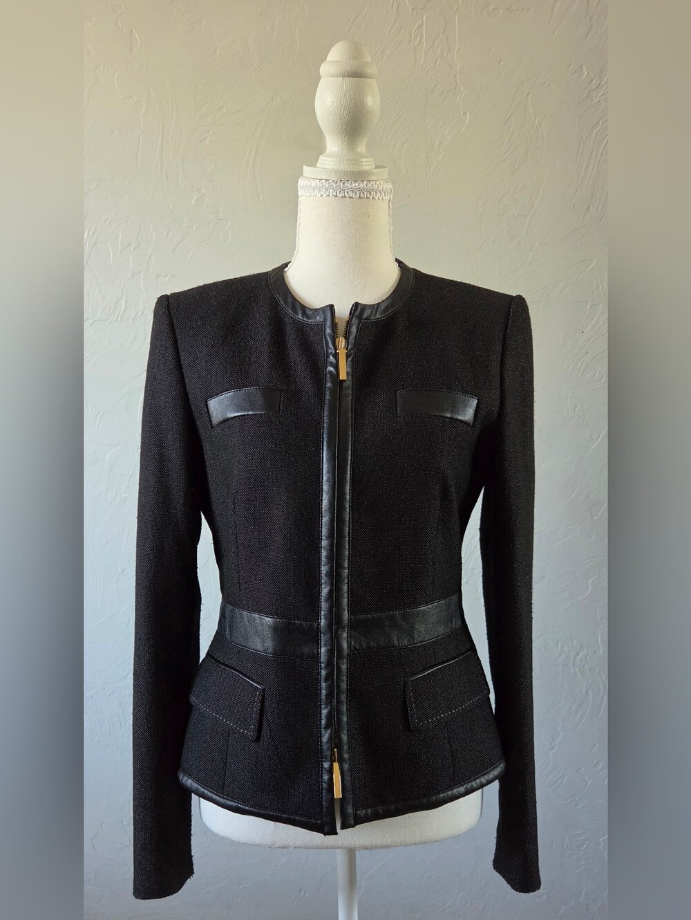 Anne Klein Jacket Size 2 Black Moto Office Alt Edgy Tailored Minimalist - Picture 2 of 10